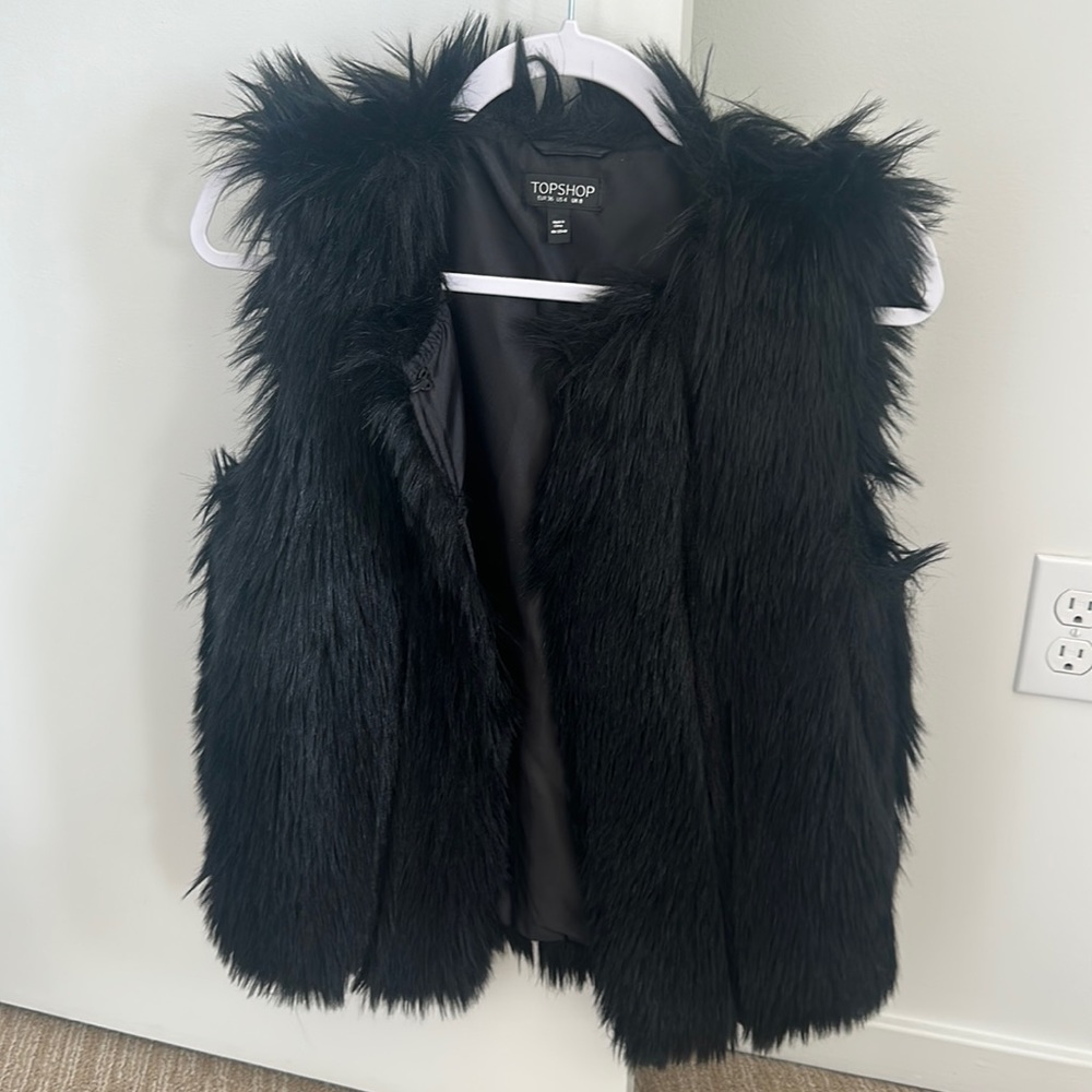 Topshop black feather vest